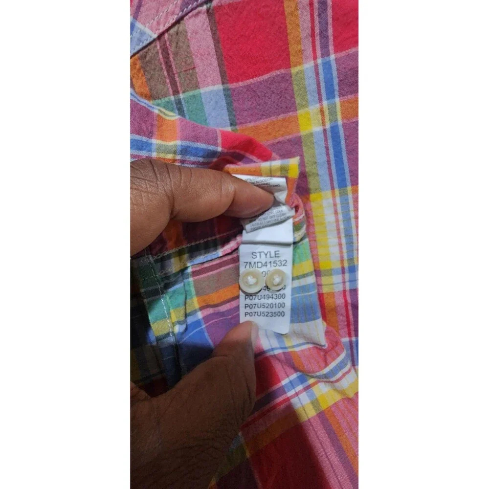 Lucky Brand Medium XL Pink Green Plaid SATURDAY STRETCH Men's Button-Front SHirt